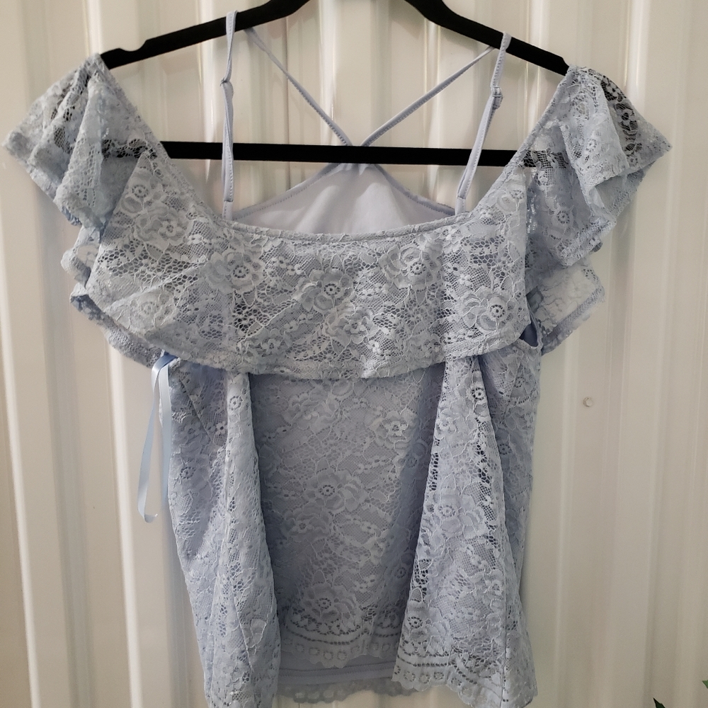 LOVE, FIRE lace halter top w partial sleeves - Picture 2 of 7